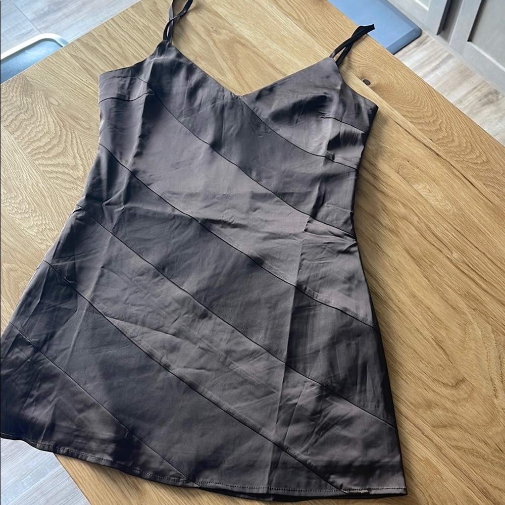 Brown Sleeveless V-Neck Mini Slip Dress